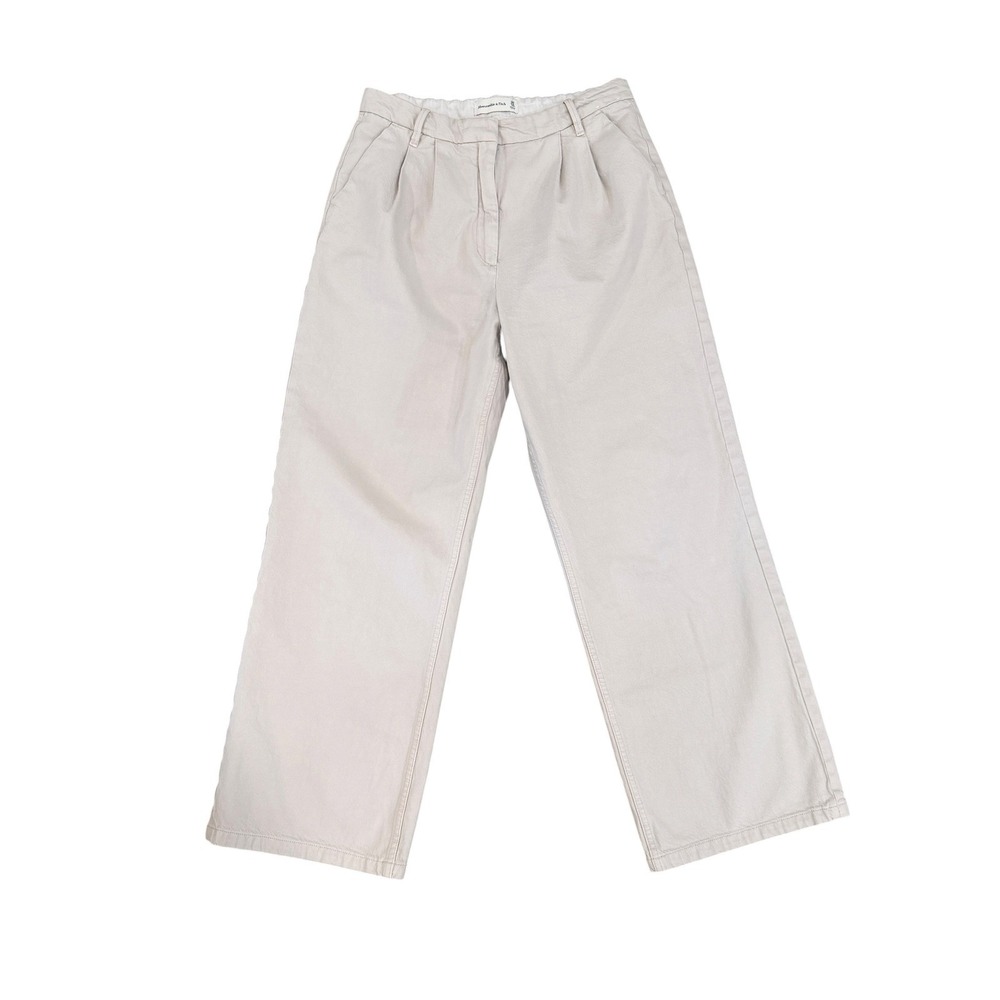 Abercrombie & Fitch Women Pleated Wide Leg High Waist Pants Cream Women's 30/10R